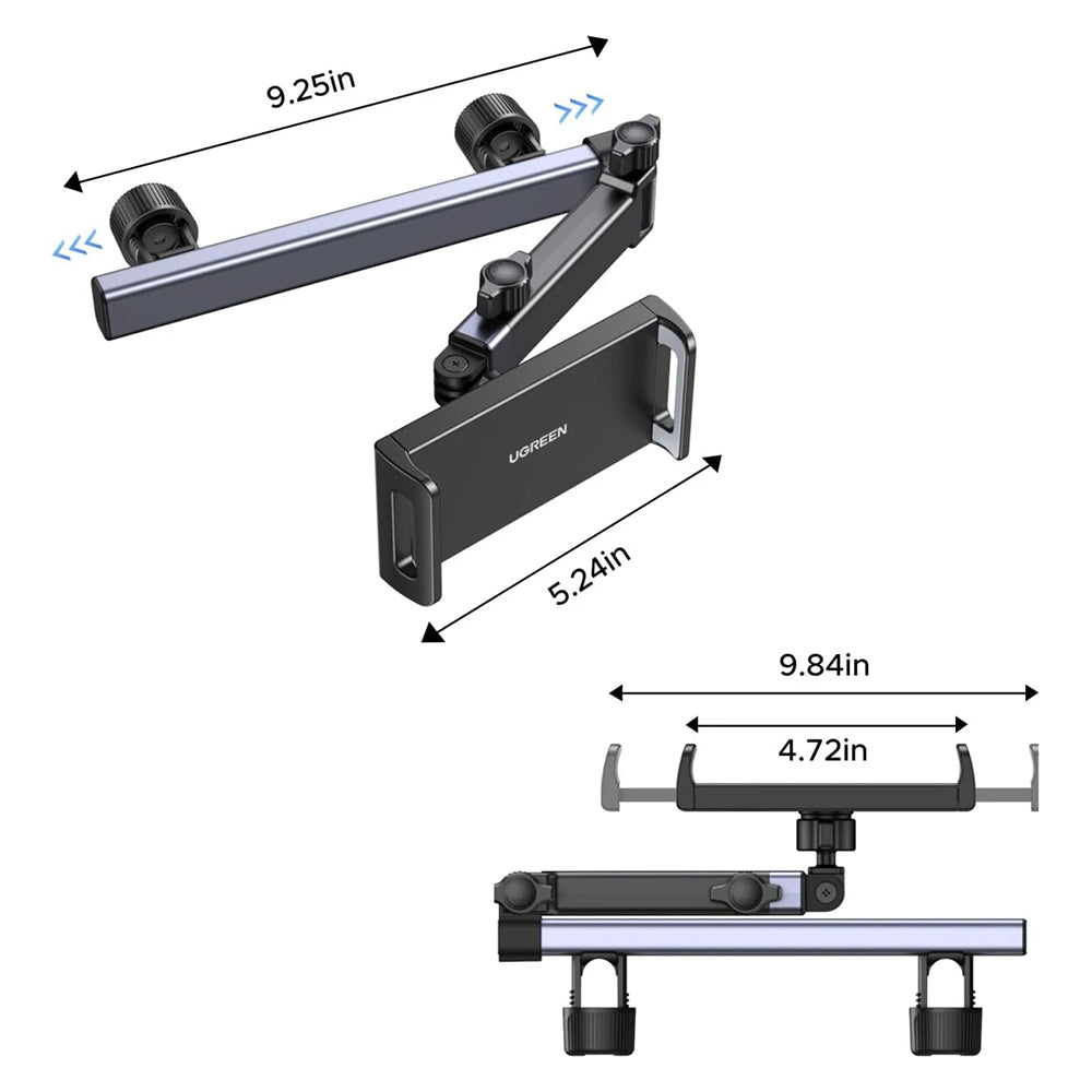 Support Auto Appui-tête UGREEN LP904 (55443) pour Téléphone / Tablette, 4.7 pouces - 9.8 pouces, Noir