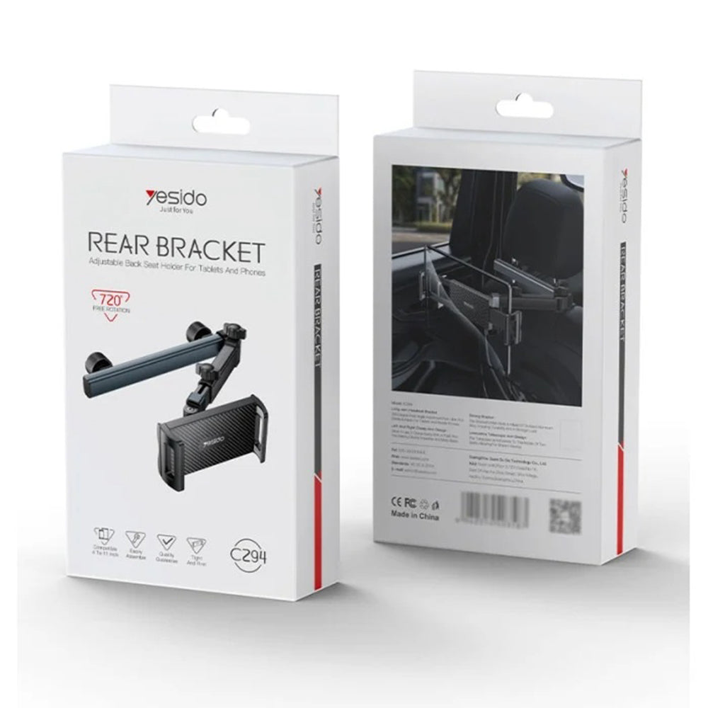 Auto-Kopfstützenhalter Yesido C294 für Telefon / Tablet, 4,7 Zoll - 13 Zoll, Schwarz