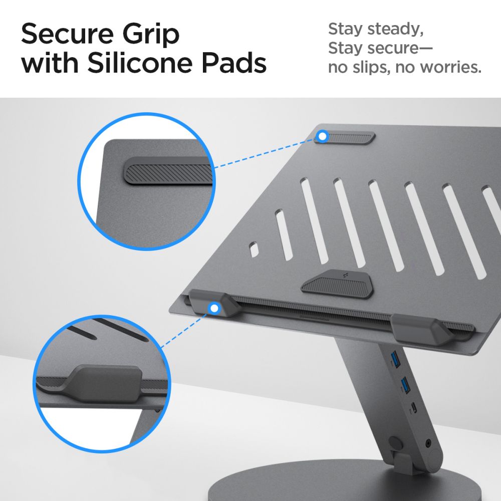 Spigen LD204H Laptop Stand with Hub max. 15.6inch, Grey AMP08885