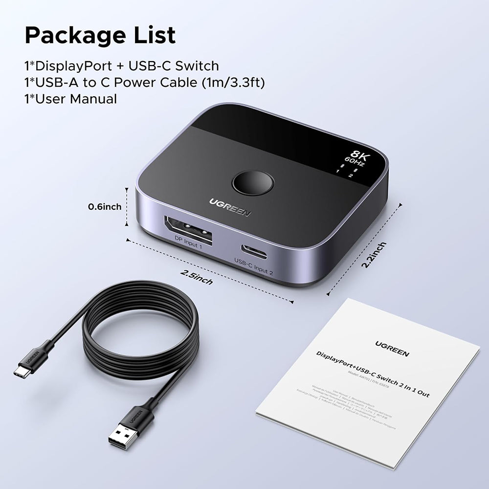 Switch Vidéo DisplayPort / USB-C UGREEN 65878, Noir