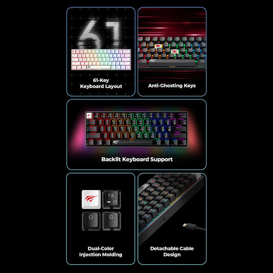 HAVIT KB903L Gaming Keyboard, RGB, 1.8m, White