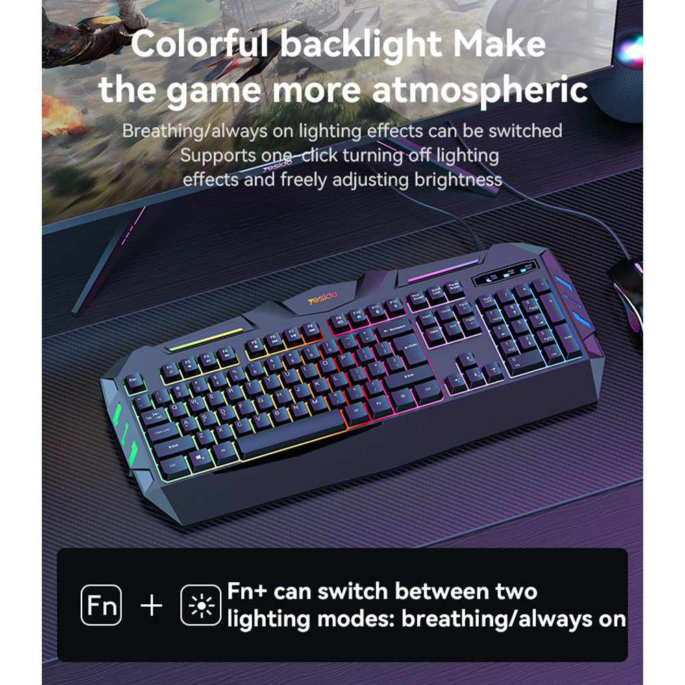 Clavier Gaming Filaire USB Yesido KB21, RGB, 1,5m, Noir