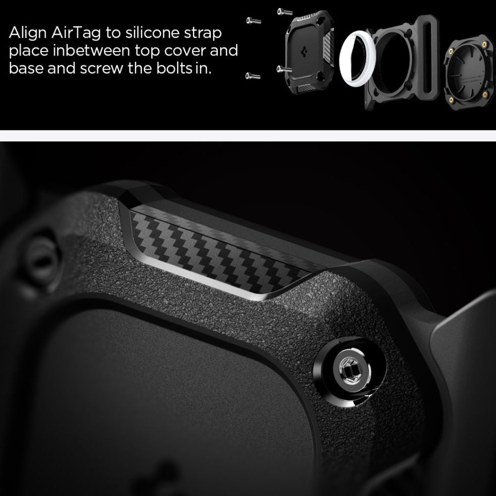 Pet Collar with Spigen Tough Armor Holder for Apple AirTag, Black