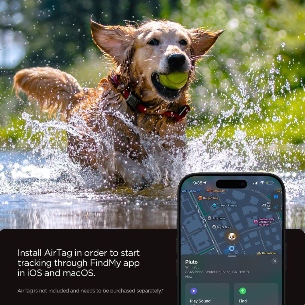 Pet Collar with Spigen Tough Armor Holder for Apple AirTag, Black