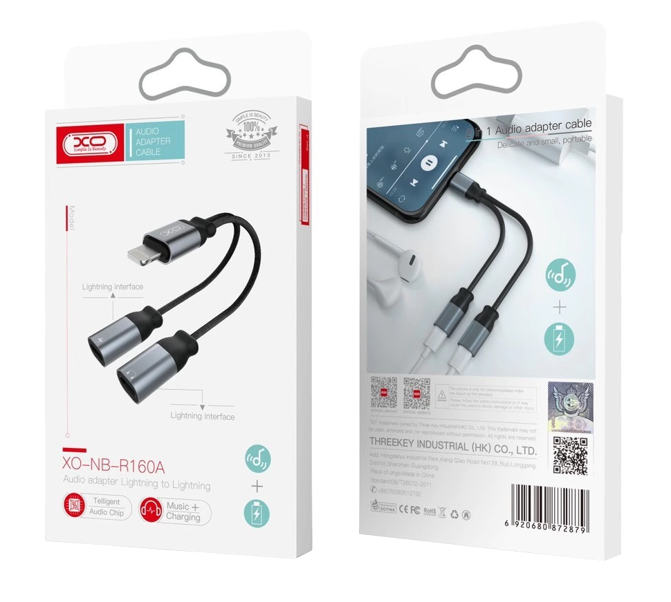 Lightning Audio Adapter - 2 x Lightning XO Design NB-R160A, Gray