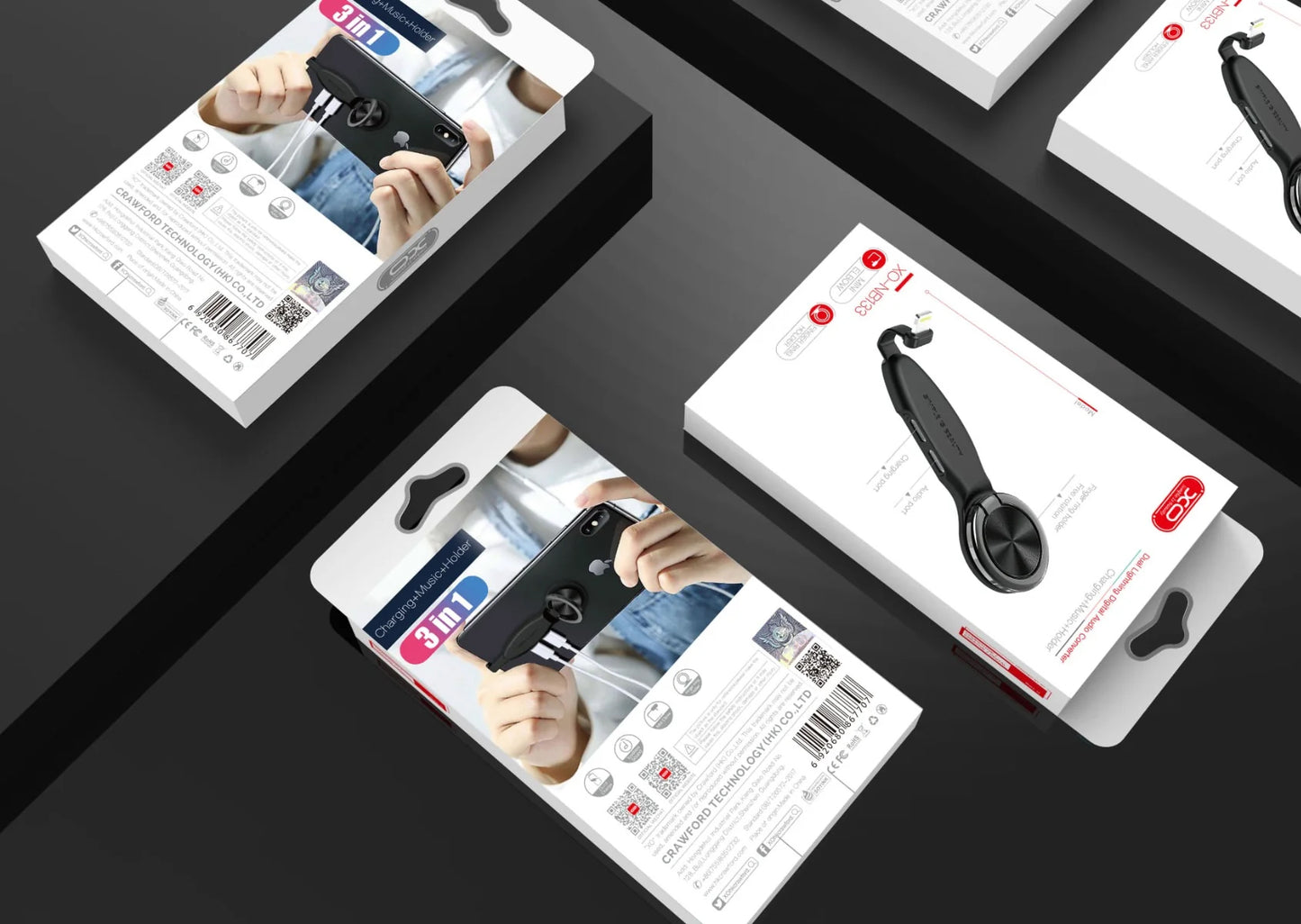 Audio-Adapter Lightning - 2 x Lightning XO Design NB133, Schwarz