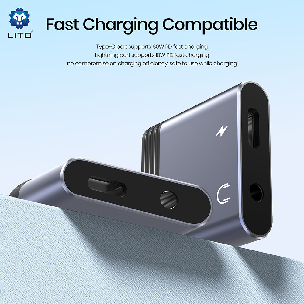 Audioadapter Lightning - Lightning / 3.5mm Lito LA04L, Schwarz