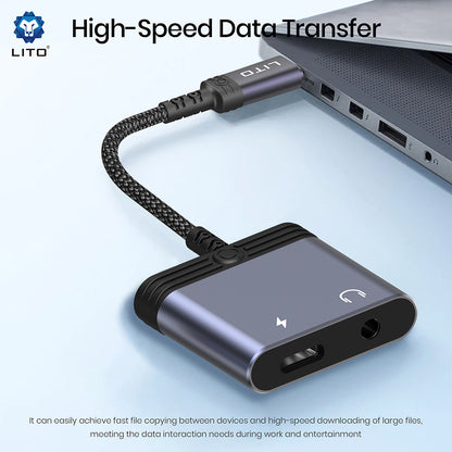 Audioadapter Lightning - Lightning / 3.5mm Lito LA04L, Schwarz