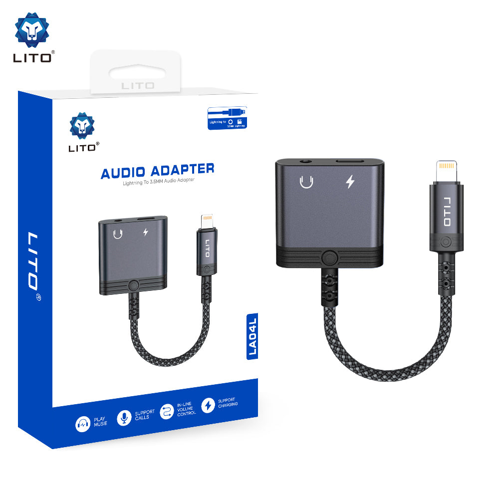 Audioadapter Lightning - Lightning / 3.5mm Lito LA04L, Schwarz