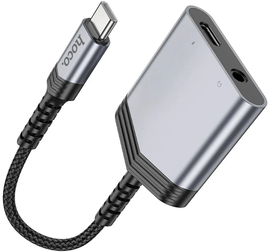 USB-C to USB-C / 3.5mm HOCO LS39 Audio Adapter, Black