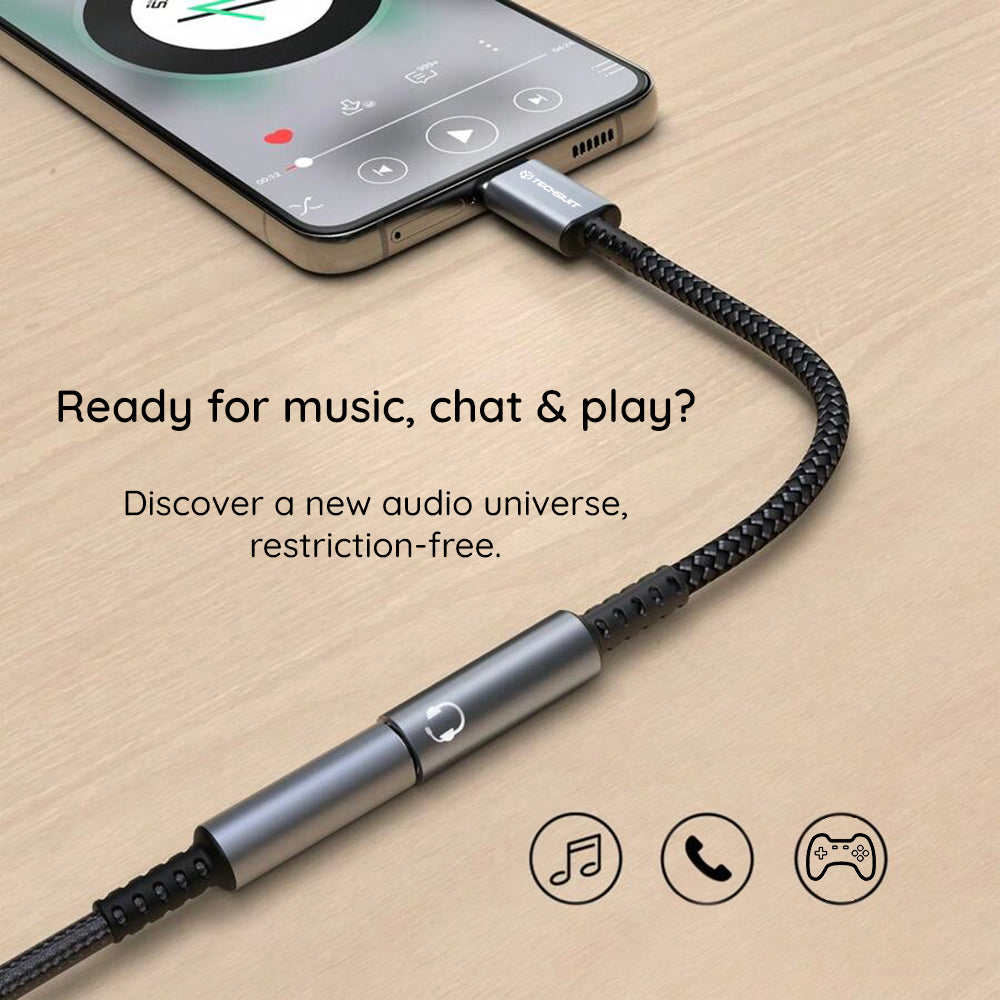 Adaptateur Audio USB-C - 3.5mm Techsuit AC14 SonicPiX, Gris