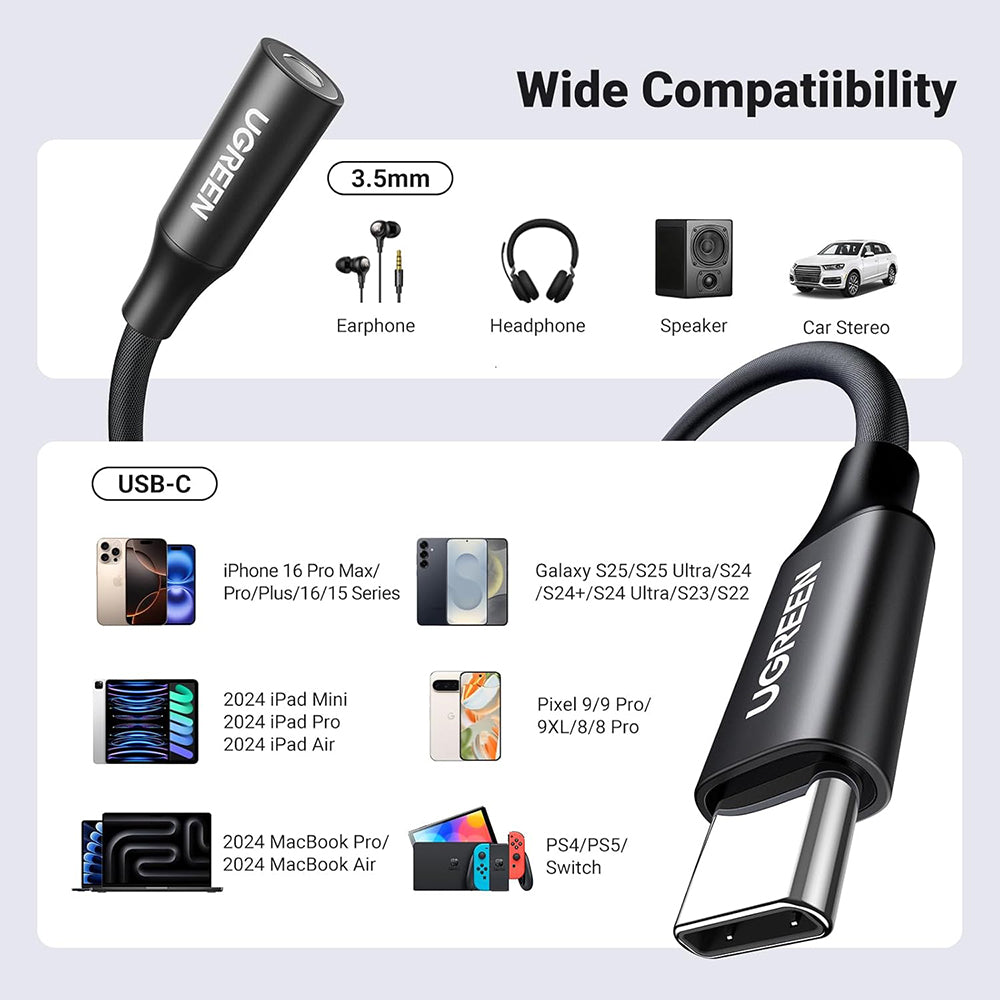 Adaptateur Audio USB-C - 3.5mm UGREEN AV161, Noir