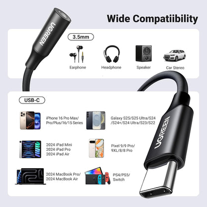 Adaptateur Audio USB-C - 3.5mm UGREEN AV161, Noir