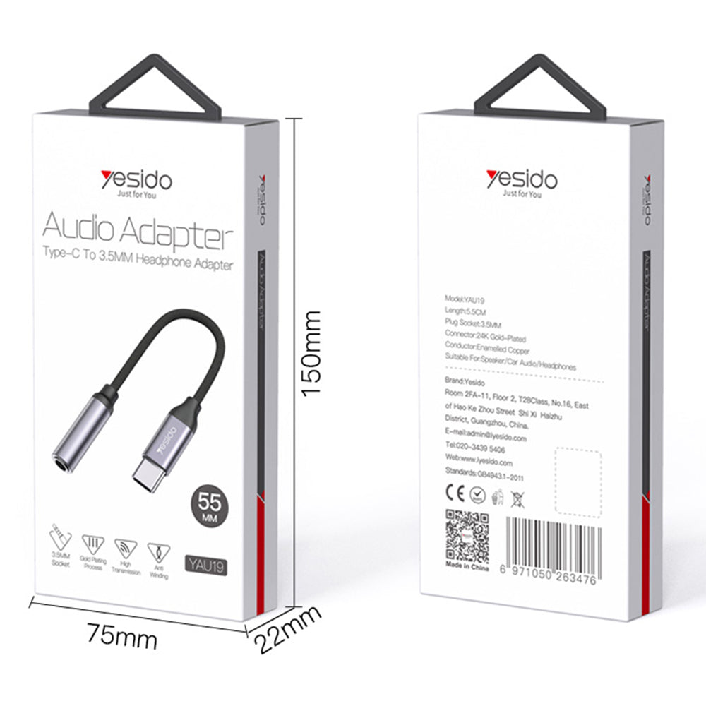 Audioadapter USB-C - 3.5mm Yesido YAU19, Schwarz
