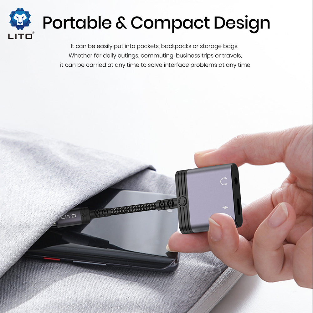 Adaptateur Audio USB-C - USB-C / 3.5mm Lito LA04T, Noir