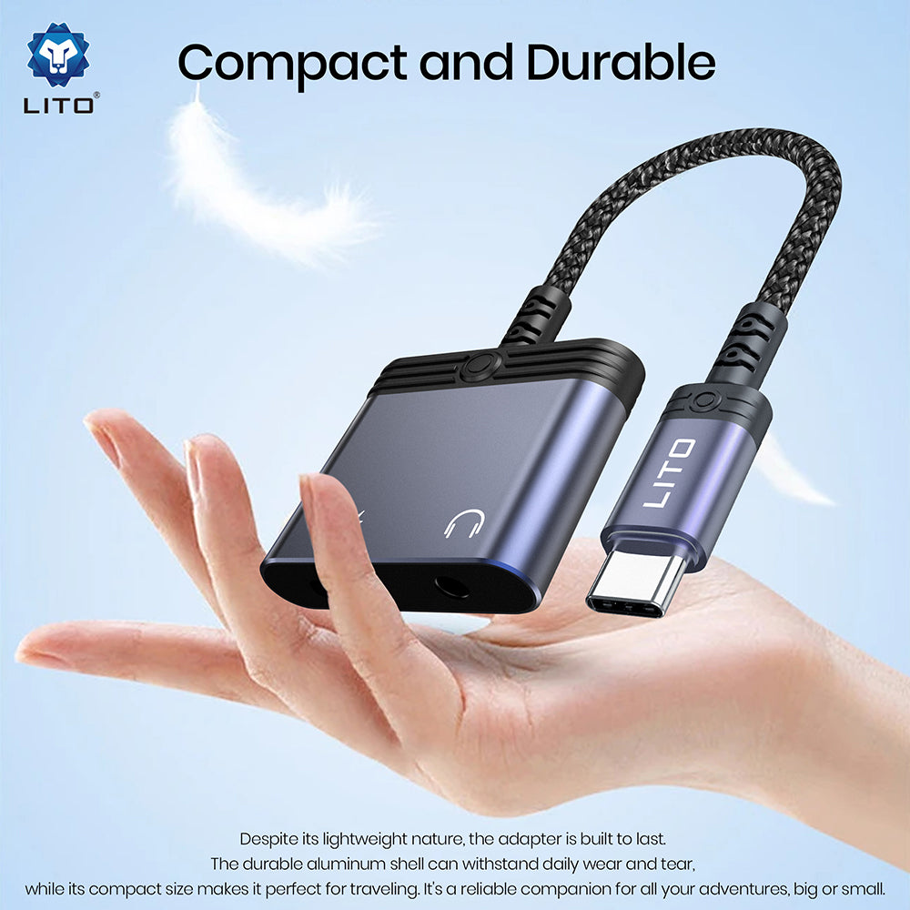 Adaptateur Audio USB-C - USB-C / 3.5mm Lito LA04T, Noir