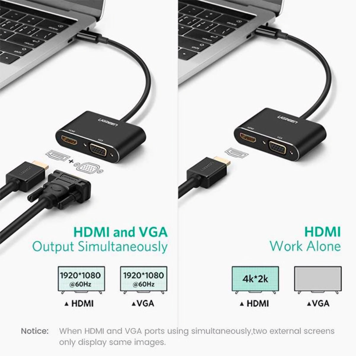 Videoadapter UGREEN CM449, USB-A - HDMI / VGA, Grau