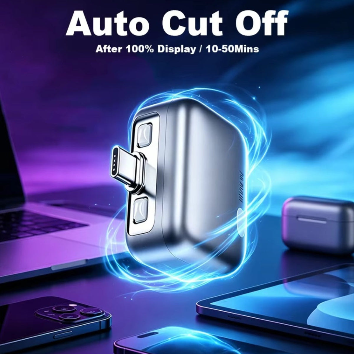 Adaptateur Auto Disconnect USB-C KUWAJIA KH-51 pour Alimentation avec Déconnexion Automatique et Protection de Batterie, Argenté