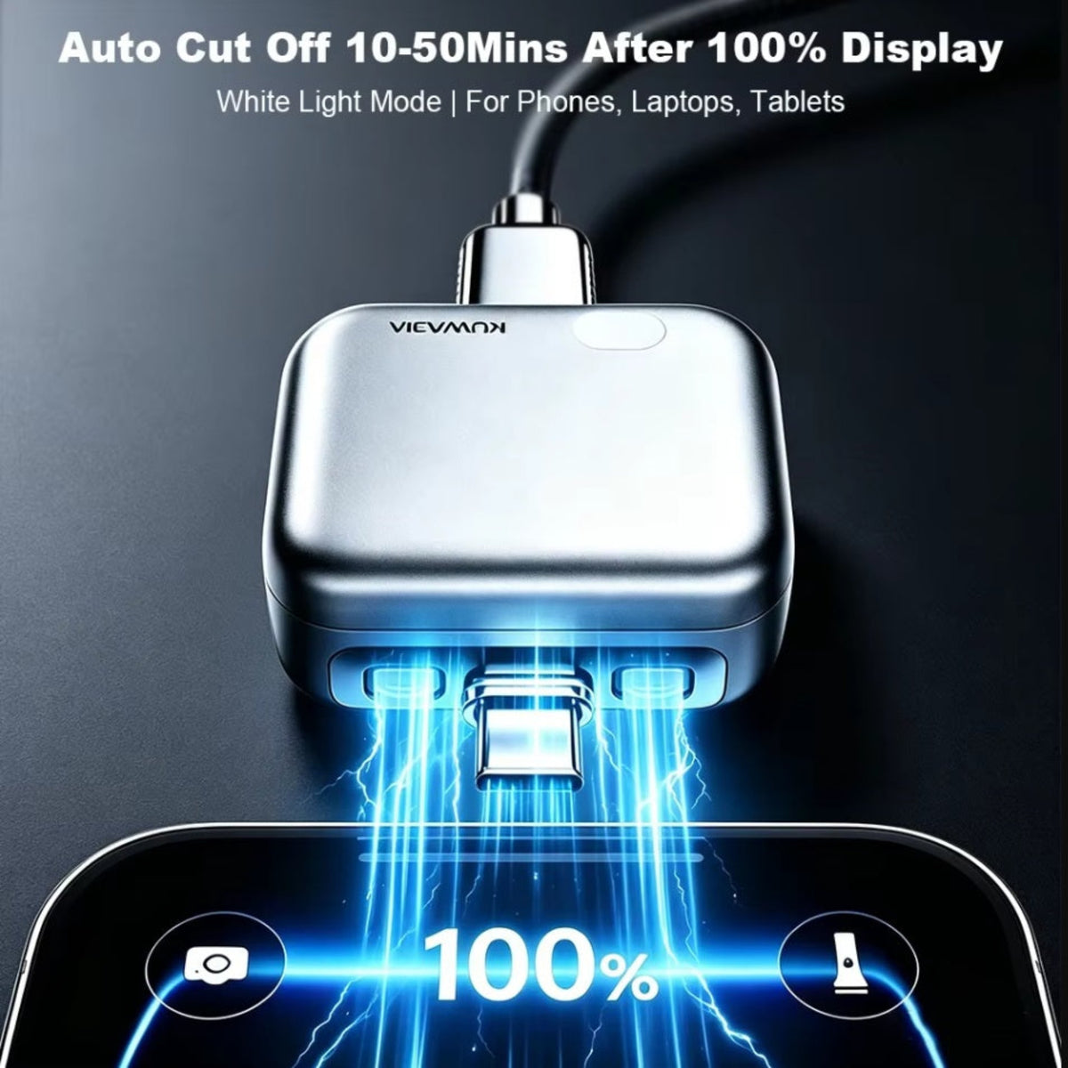 Adaptateur Auto Disconnect USB-C KUWAJIA KH-51 pour Alimentation avec Déconnexion Automatique et Protection de Batterie, Argenté