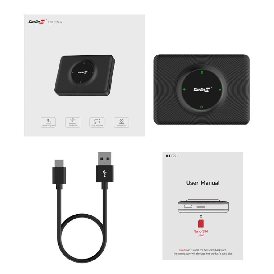 Carplay / Android Auto Wireless Carlinkit Adapter compatible with Tesla Model 3 / X / Y / S for Apple iPhone / Android Series CPC200-T2C