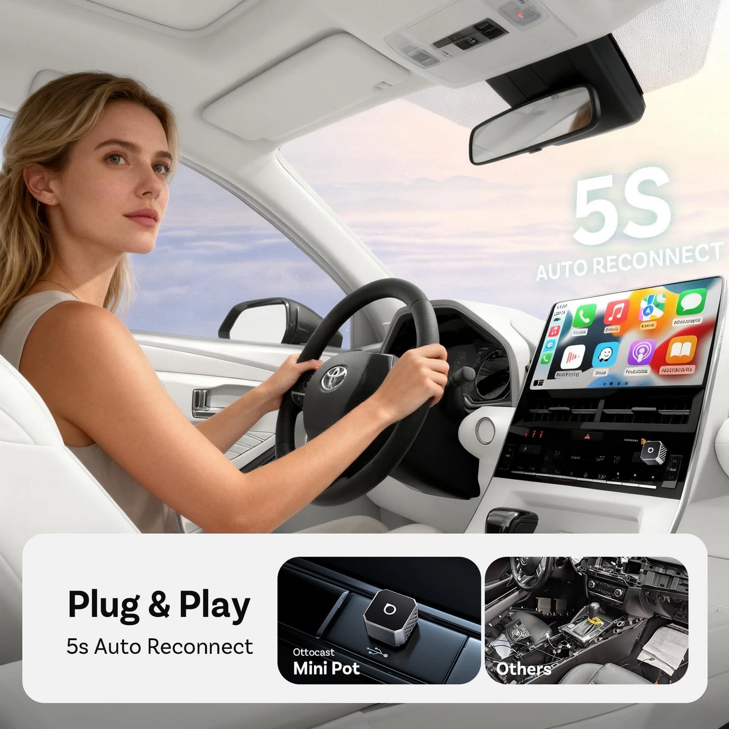 Adaptateur Carplay / Android Auto sans fil Ottocast Mini Cube Style C pour Apple iPhone / série Android CP88-T3