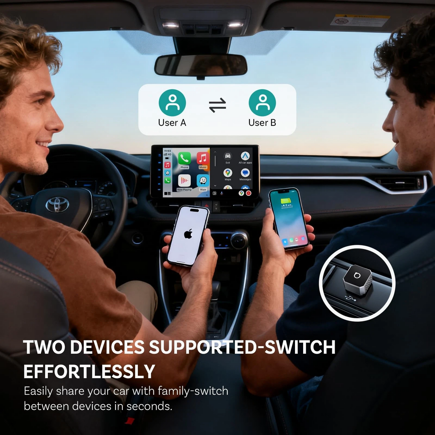Adaptateur Carplay / Android Auto sans fil Ottocast Mini Cube Style C pour Apple iPhone / série Android CP88-T3