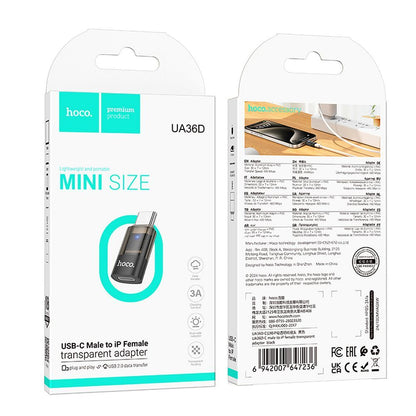 Adaptateur de données et de charge Lightning - USB-C HOCO UA36D, Noir