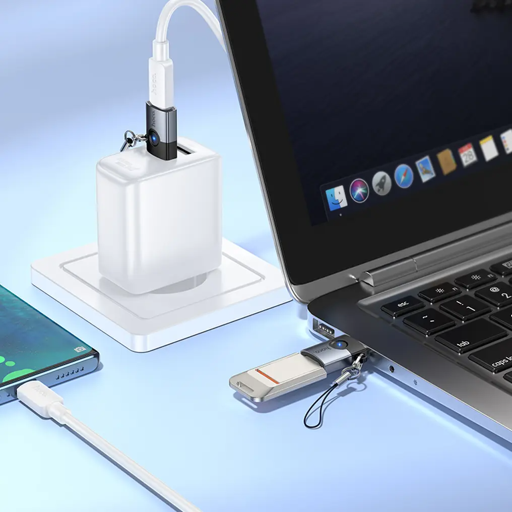 Adaptateur de données et de charge USB-C - USB-A HOCO UA46B, Gris