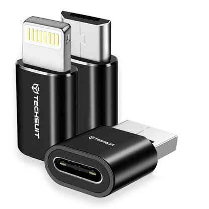 USB-C - Lightning / microUSB / USB-A Daten- und Ladeadapter Techsuit A19 TriFlashX 3in1, Schwarz