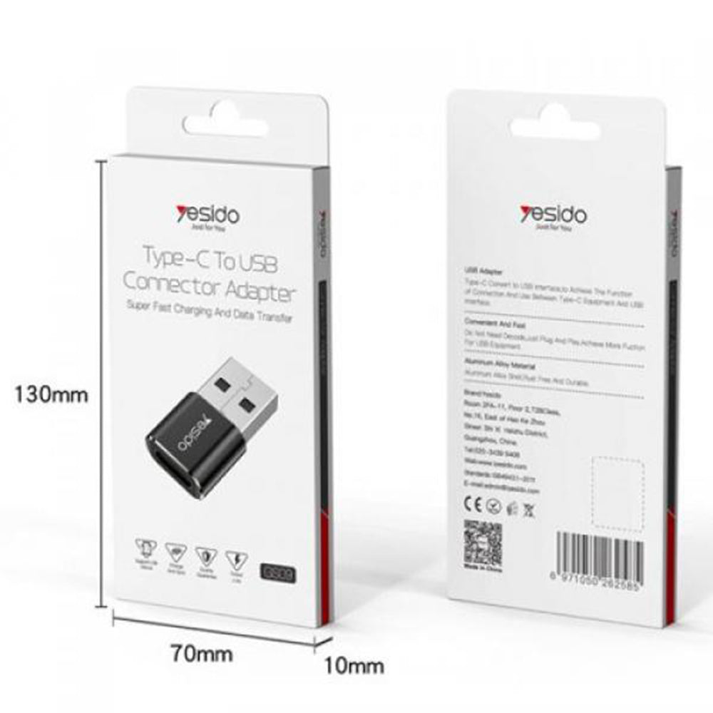 USB-C to USB-A Data and Charging Adapter Yesido GS09, Black