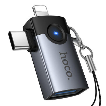 OTG-Adapter Lightning / USB-C - USB-A HOCO UA46D, Grau