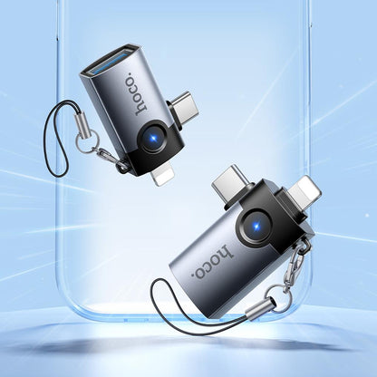 OTG-Adapter Lightning / USB-C - USB-A HOCO UA46D, Grau