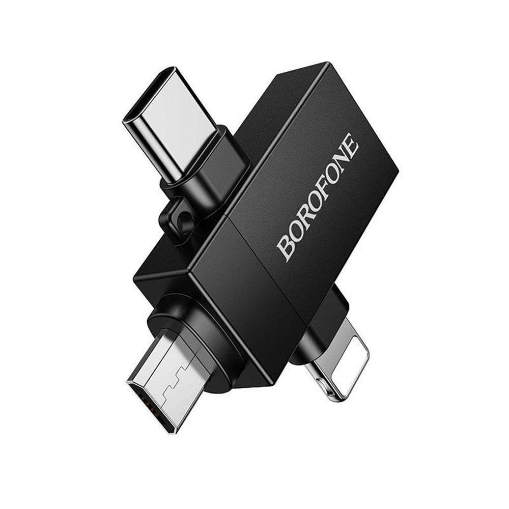 Adaptateur OTG Lightning / microUSB / USB-C - USB-A Borofone BV26D, Noir