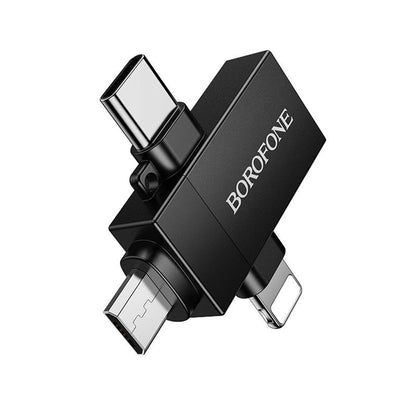 Adaptateur OTG Lightning / microUSB / USB-C - USB-A Borofone BV26D, Noir