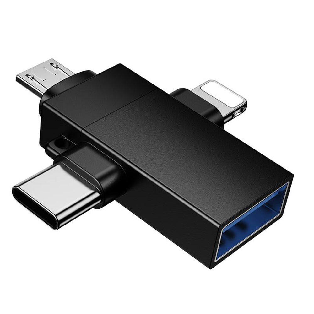 Adaptateur OTG Lightning / microUSB / USB-C - USB-A Borofone BV26D, Noir