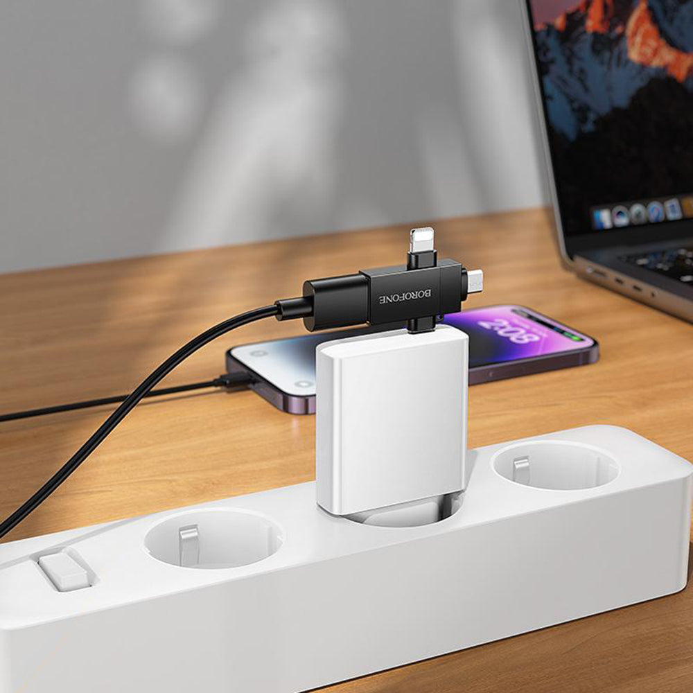 Adaptateur OTG Lightning / microUSB / USB-C - USB-A Borofone BV26D, Noir