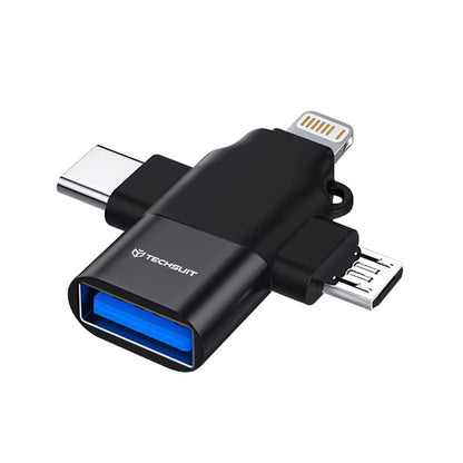 Adaptateur OTG Lightning / microUSB / USB-C - USB-A Techsuit A17 SoundVoltX, Noir