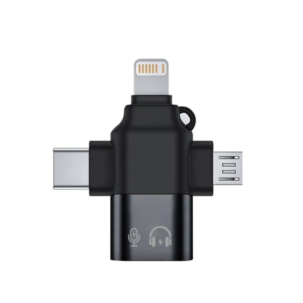 Adaptateur OTG Lightning / microUSB / USB-C - USB-A Techsuit A17 SoundVoltX, Noir