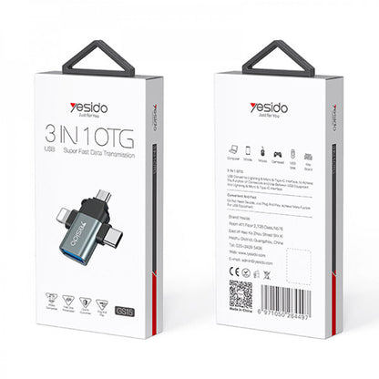 OTG Adapter Lightning / microUSB / USB-C - USB-A Yesido GS15, Black