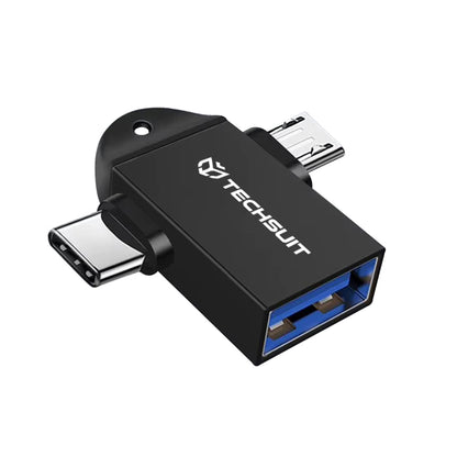 OTG-Adapter microUSB / USB-C - USB-A Techsuit A16 TwoVoltX, Schwarz