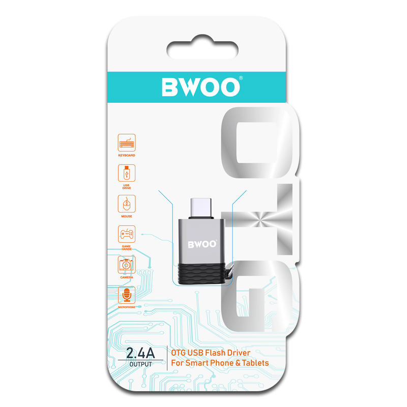 Adaptateur OTG USB-A - USB-C BWOO BZ-35, Gris