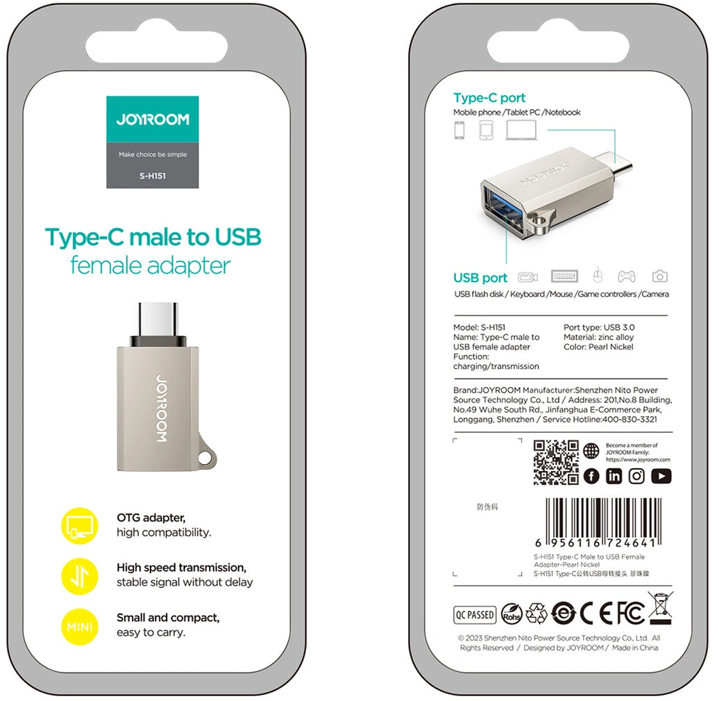 OTG Adapter USB-C - USB-A Joyroom S-H151, Silber
