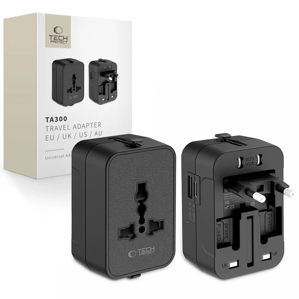 Adaptateur Réseau Tech-Protect TA300 Travel EU / UK / US / AU, Noir