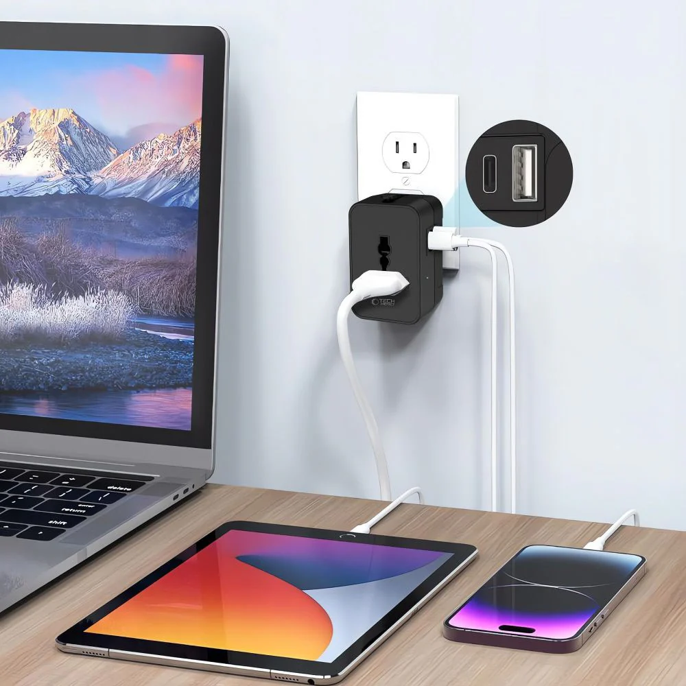 Adaptateur Réseau Tech-Protect TA300 Travel EU / UK / US / AU, Noir