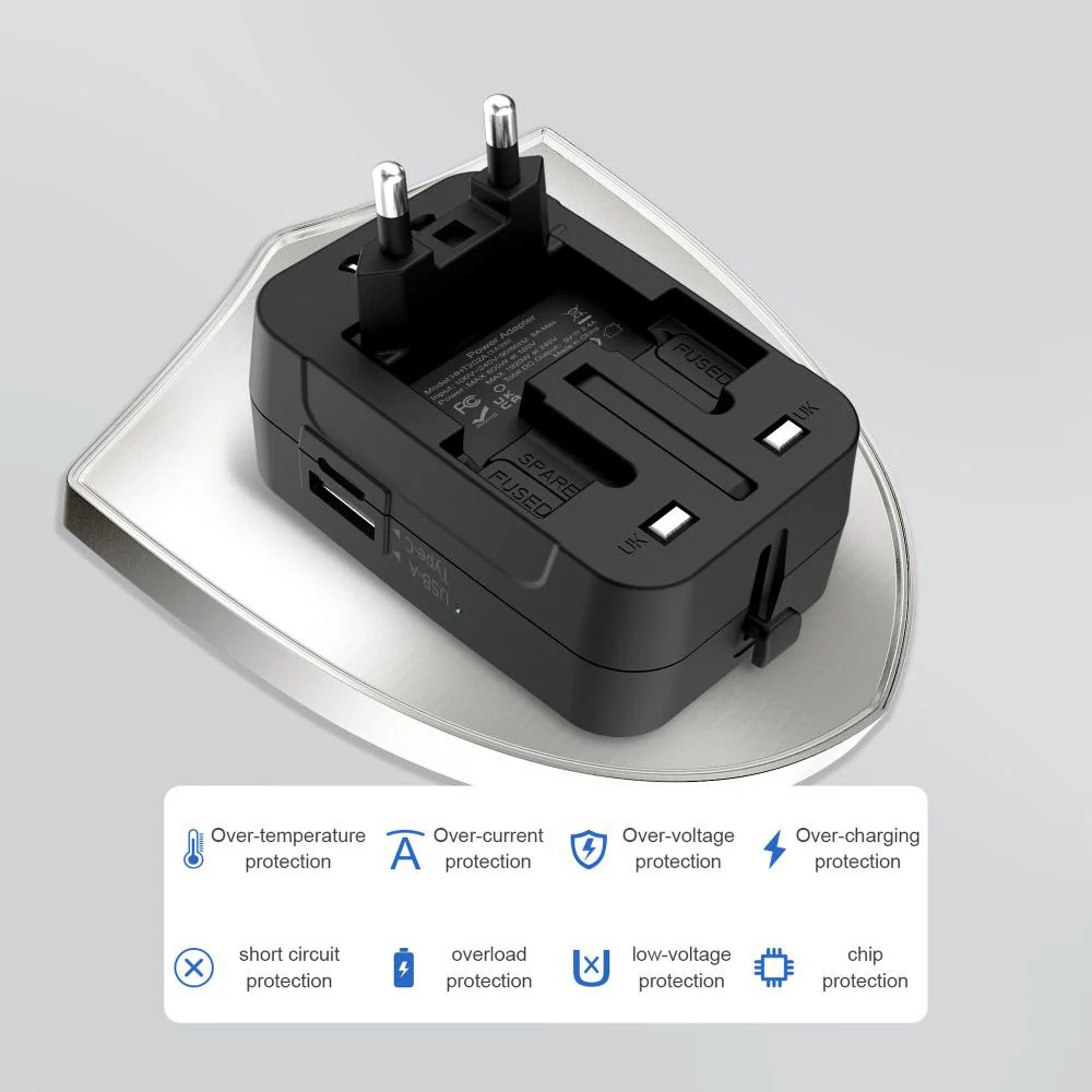 Adaptateur Réseau Tech-Protect TA300 Travel EU / UK / US / AU, Noir