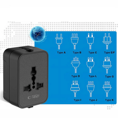 Adaptateur Réseau Tech-Protect TA300 Travel EU / UK / US / AU, Noir