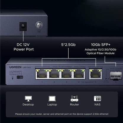 UGREEN Netzwerk-Switch 35048EU, 5 x RJ45, Grau