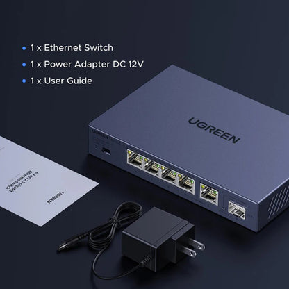 UGREEN Netzwerk-Switch 35048EU, 5 x RJ45, Grau
