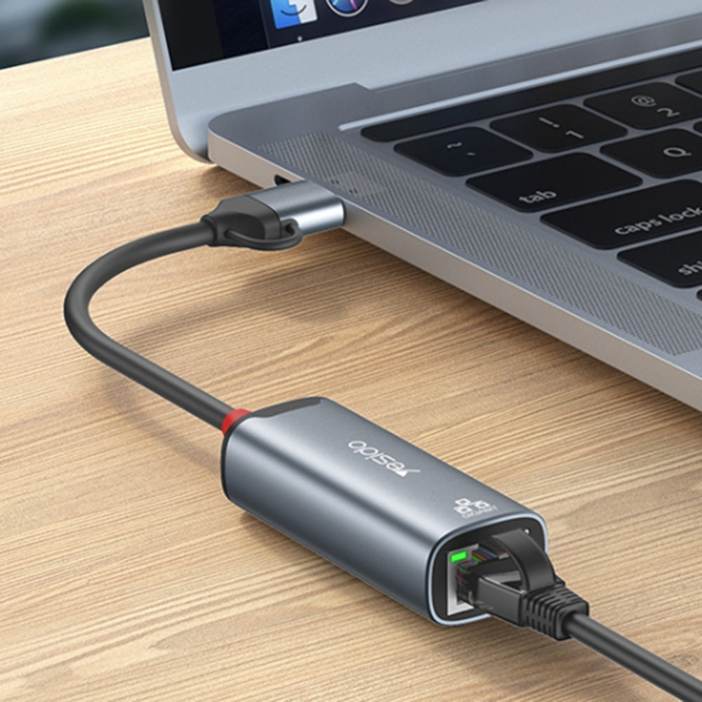 Netzwerkadapter Yesido HB26, RJ45, USB / USB-C, Grau