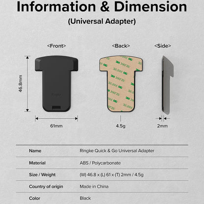 Adaptateur Téléphone Ringke Quick & Go pour Support Vélo, Set 2 pièces, Noir